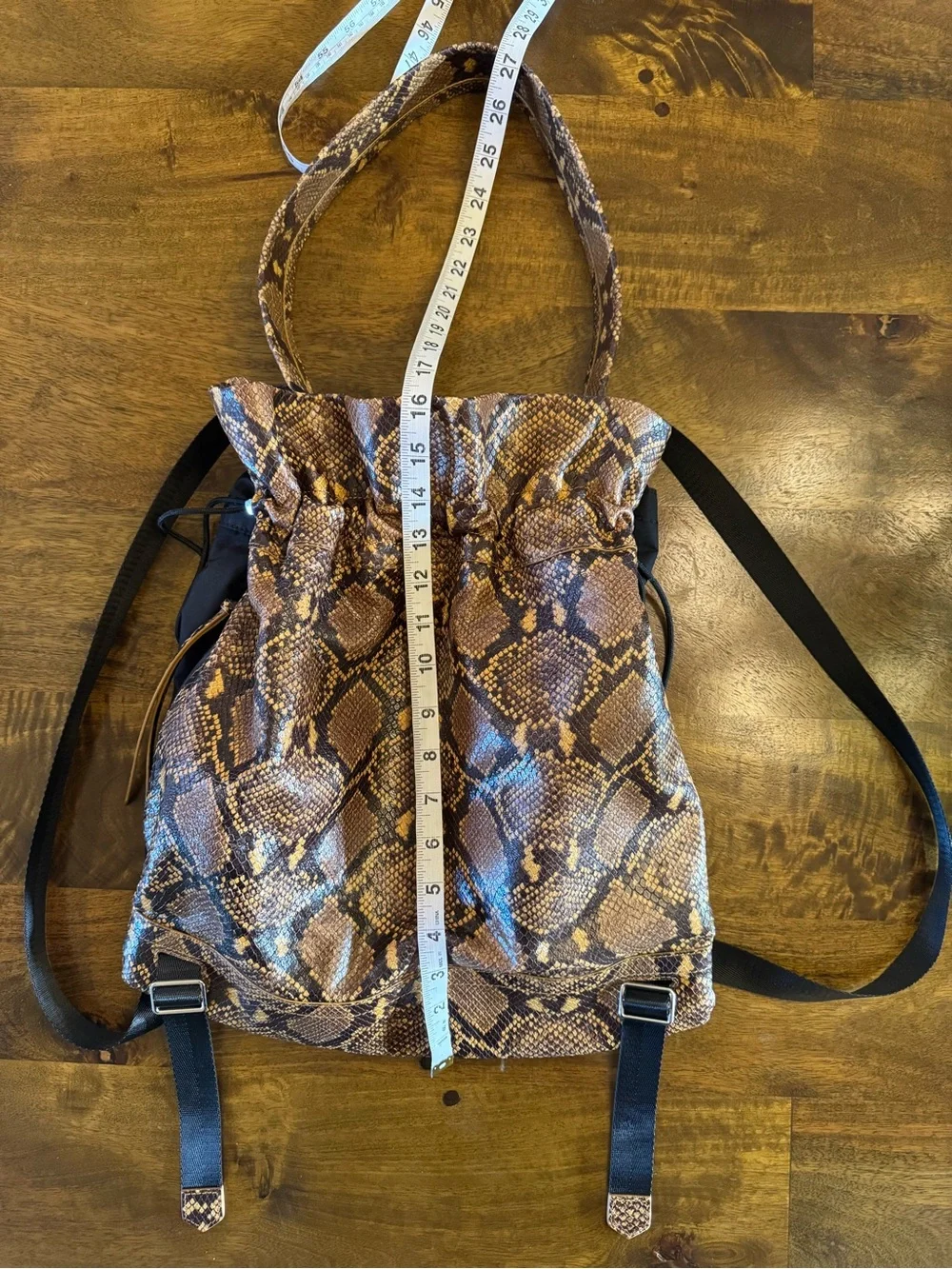 Elizabeth and James leather Snake-Print and nylon Drawstring Backpack/tote